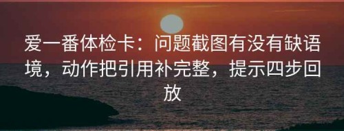 爱一番体检卡：问题截图有没有缺语境，动作把引用补完整，提示四步回放