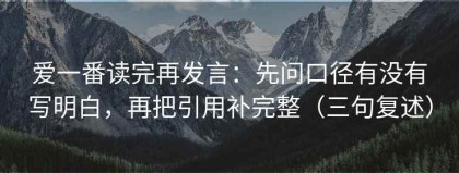 爱一番读完再发言：先问口径有没有写明白，再把引用补完整（三句复述）